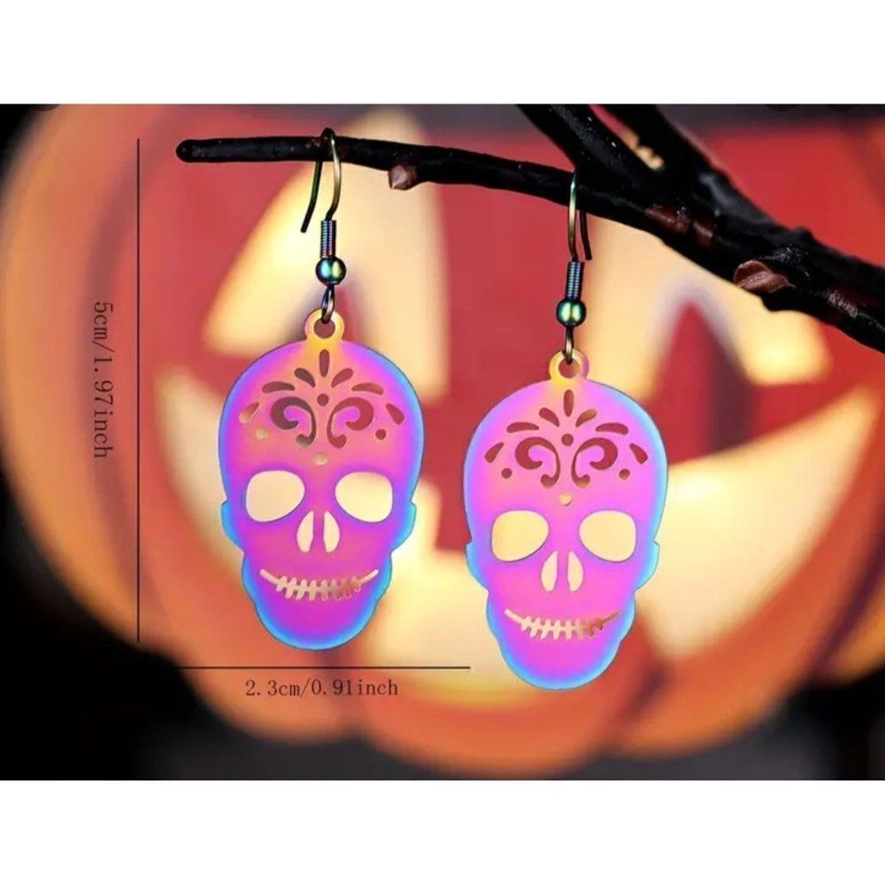 New! Colorful Skull Design Dangle Earrings so cool!